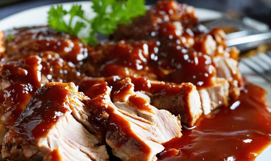 Langsam gegartes Schweinefleisch mit BBQ-Sauce: