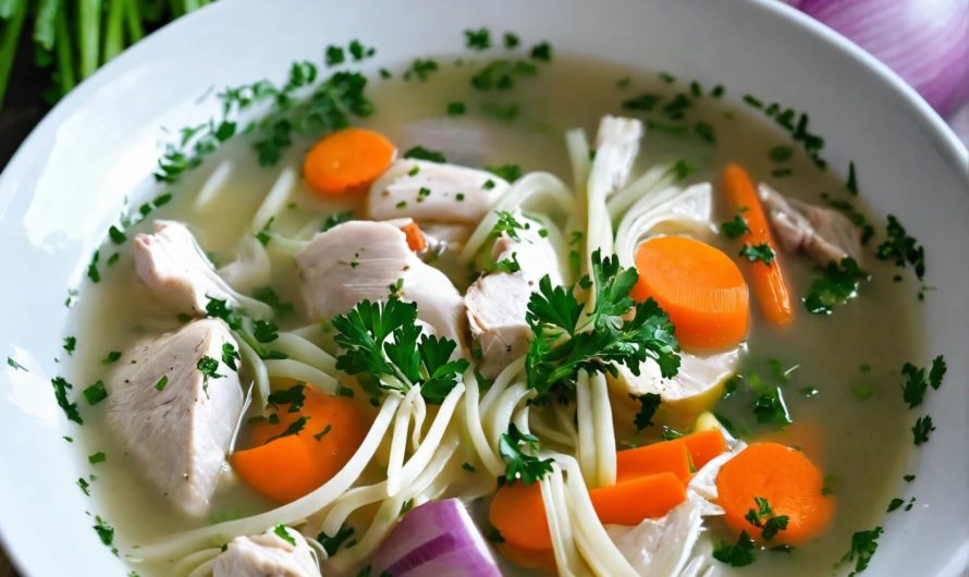 Rezept für Omas Hühnersuppe mit Gemüse und Nudeln: