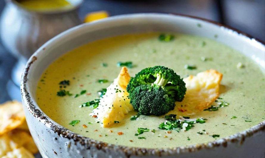 Rezept für Brokkoli-Cremesuppe mit Parmesan-Chips, das low carb ist: