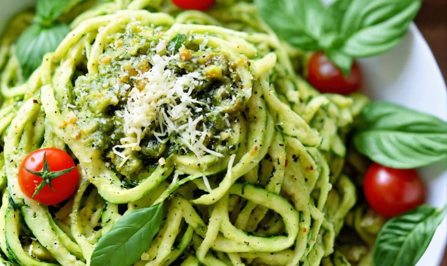 Rezept für Zucchini-Nudeln mit Avocado-Pesto:
