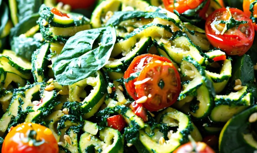 Zucchini-Nudelsalat mit Pesto: