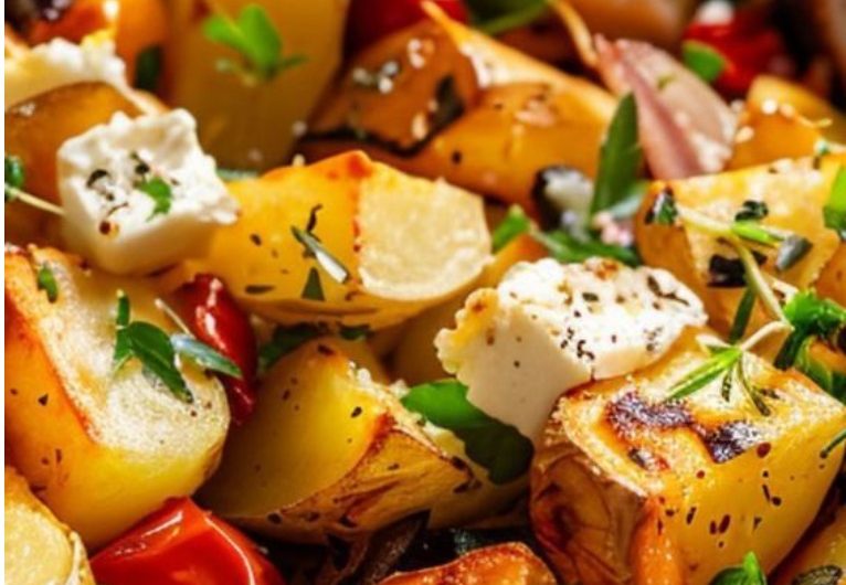 Feta-Kartoffeln mit Ofengemüse
