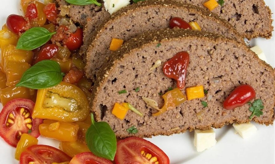 Low-Carb Hackbraten mit Feta und buntem Paprikagemüse