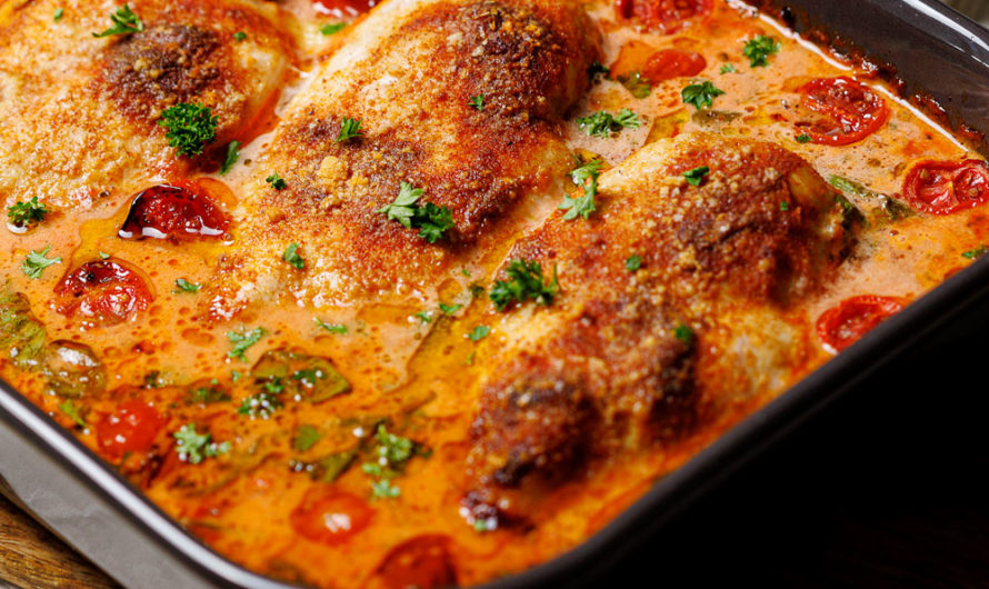 Saftiges Ofenhähnchen mit Tomate & Spinat