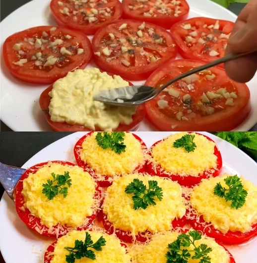 Gebackene Tomaten mit Parmesan, Ei und Knoblauch