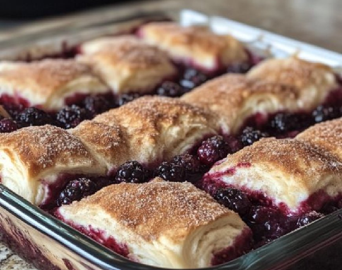 Käsekuchen-Kipferl-Röllchen-Auflauf mit Beerenkompott – ein Dessert, das immer ein Hit ist