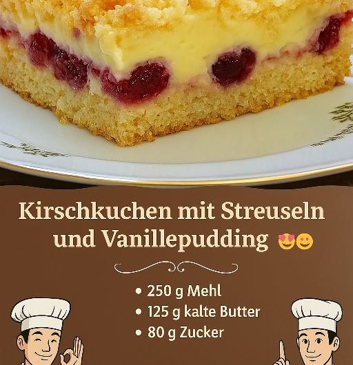 Kirsch-Pudding-Kuchen mit Streuseln: Ein himmlischer Klassiker wie von Oma