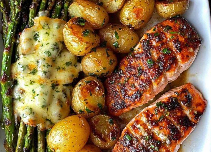 Gebackener Lachs mit Kartoffeln und grünem Spargel – gesund, einfach und unglaublich lecker