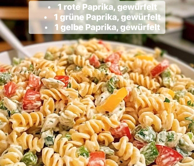 Cremiger Nudelsalat mit Paprika und Kräutern