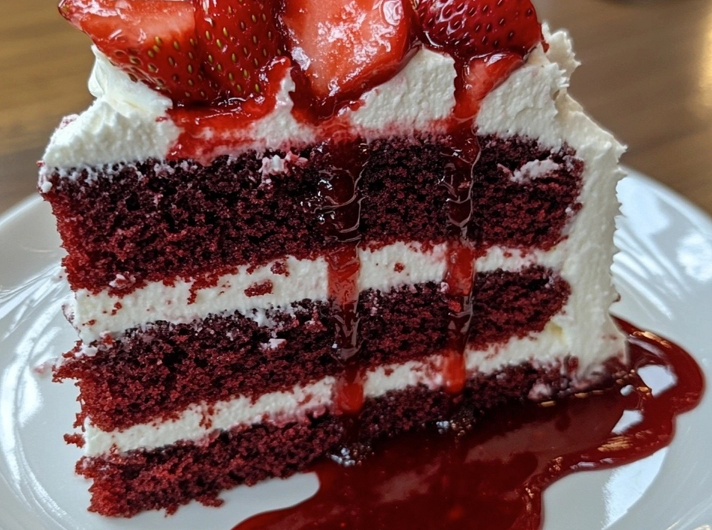Omas Erdbeer-Käsekuchen mit Red Velvet Boden – ein Stück Kindheit, das im Mund zergeht