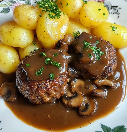 Hausgemachte Bouletten mit Champignon-Waldpilzsoße und Kartoffeln – ein Klassiker mit Geheimtipp