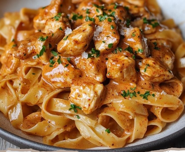 Ein vergessenes Rezept aus Omas Kochbuch: Cremiges Paprika-Hühnchen mit Tagliatelle, das die ganze Familie liebt