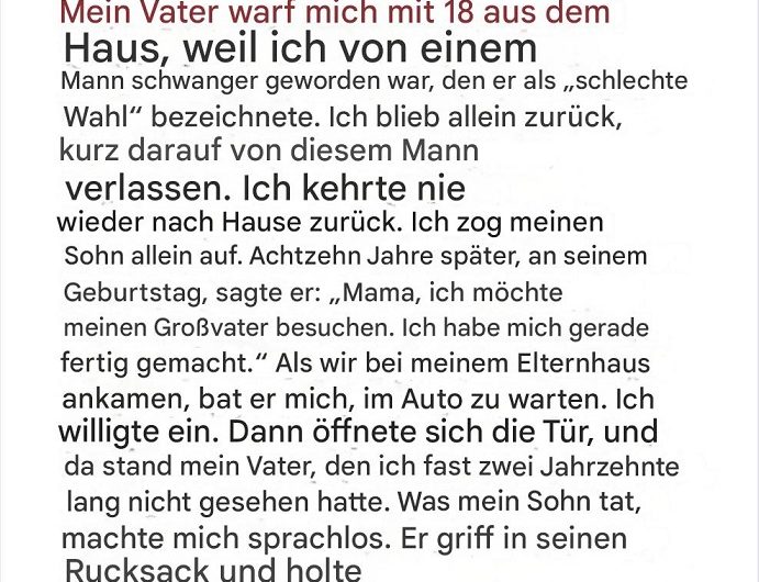 Mein Vater warf mich raus, als ich schwanger wurde – 18 Jahre später sagte mein Sohn ihm einen einzigen Satz, der alles veränderte
