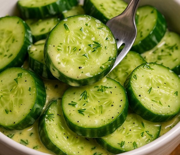 Cremiger Gurkensalat wie von Oma – mit Schmand, frischem Dill und mildem Essig: Das Sommerrezept, das alle lieben