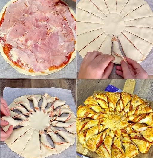Blätterteig-Sonnenblume mit Schinken und Käse – knusprige Vorspeise zum Verlieben