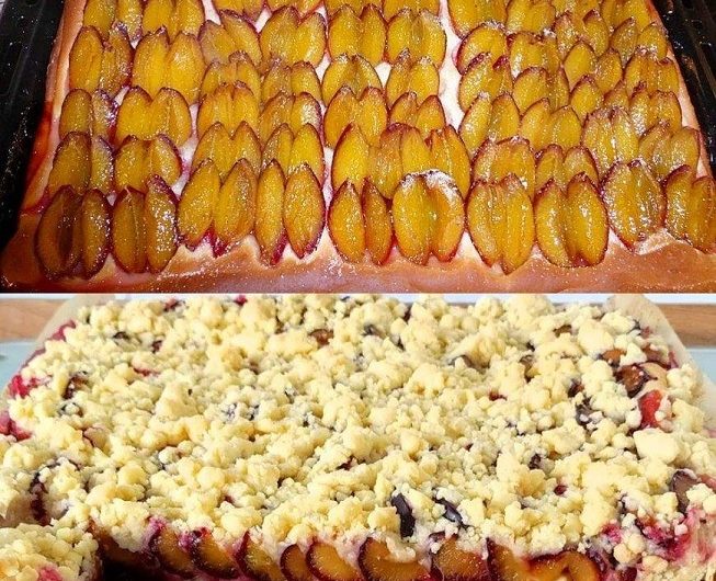 Supersaftiger Pflaumenkuchen vom Blech mit Streuseln – ein klassischer Kuchen wie von früher