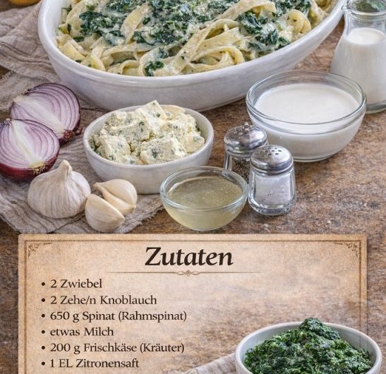Einfach der Hammer – Nudeln mit Spinat in cremiger Frischkäse-Soße