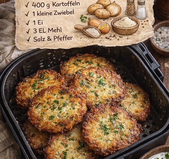 Knusprige Airfryer-Kartoffelpuffer wie bei Oma – außen goldbraun, innen saftig und voller Erinnerung