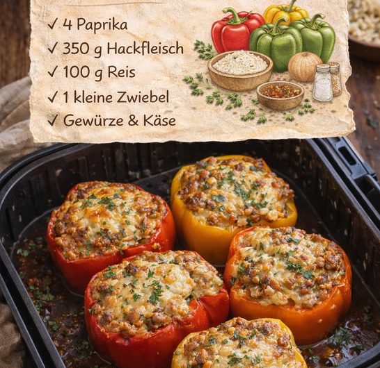 Gefüllte Paprika aus dem Airfryer – so mache ich sie heute, wenn es nach Zuhause schmecken soll
