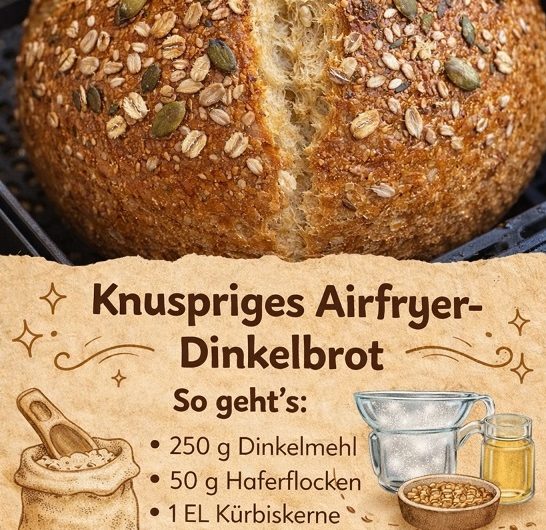 Knuspriges Airfryer-Dinkelbrot – mein einfaches Hausbrot, das ich inzwischen kaum noch anders backe