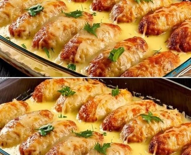 Mein Lieblingsrezept aus der Heißluftfritteuse – Saftige Kohlrouladen auf Gemüsebett mit geschmolzenem Käse