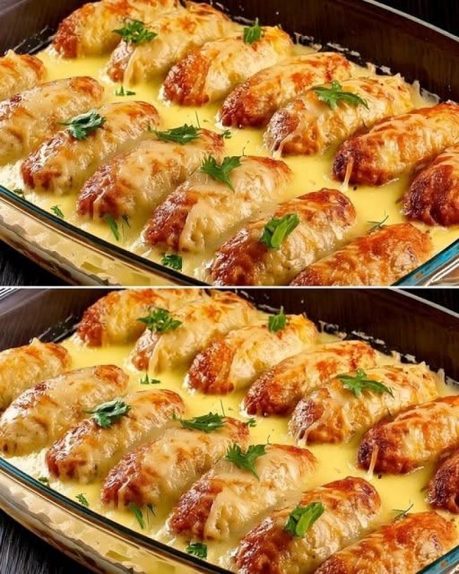 Mein Lieblingsrezept aus der Heißluftfritteuse – Saftige Kohlrouladen auf Gemüsebett mit geschmolzenem Käse