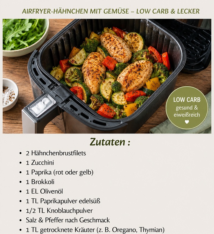 Airfryer-Hähnchen mit Gemüse – das Low-Carb-Rezept, das ich zufällig entdeckt habe und seitdem ständig mache