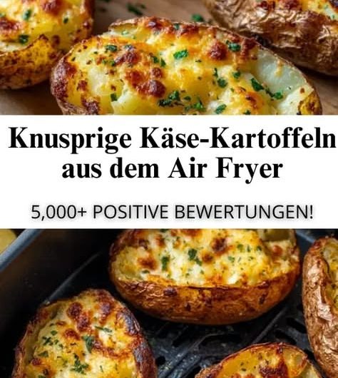 Knusprige gebackene Käse Kartoffeln aus der Heißluftfritteuse zum Verlieben