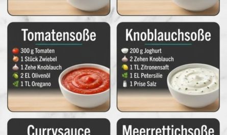 Kräutersauce, Käsesoße, Tomatensoße, Knoblauchsoße, Currysauce & Meerrettichsoße