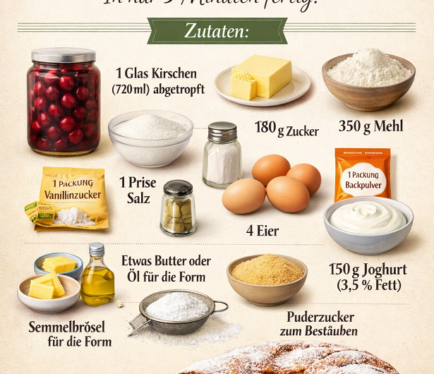 Einfaches Rezept für Joghurt-Kirschkuchen: In nur 5 Minuten fertig!
