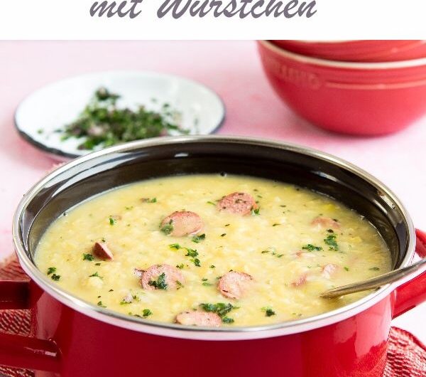 Linsen-Lauch-Suppe. Mit Würstchen.