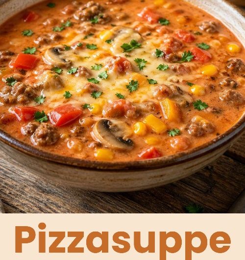 Pizzasuppe mit Hackfleisch – einfach & würzig