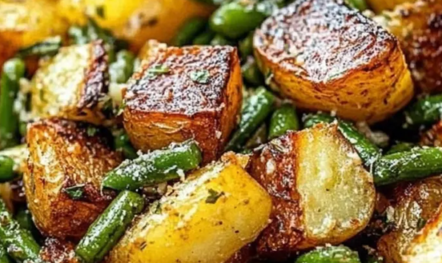 Köstliche Kartoffeln und Grüne Bohnen Familienessen Zubereiten