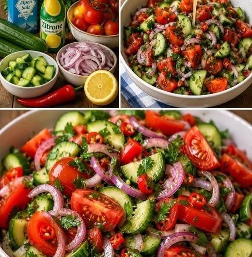 Knackiger Gurken-Tomaten-Salat mit Zitronen-Dressing – Frisch, leicht und perfekt für jeden Sommertag
