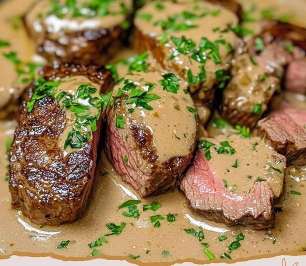 Zartes Rinderfilet in cremiger Cognac-Sahnesauce – ein festliches Pfannengericht wie im Restaurant