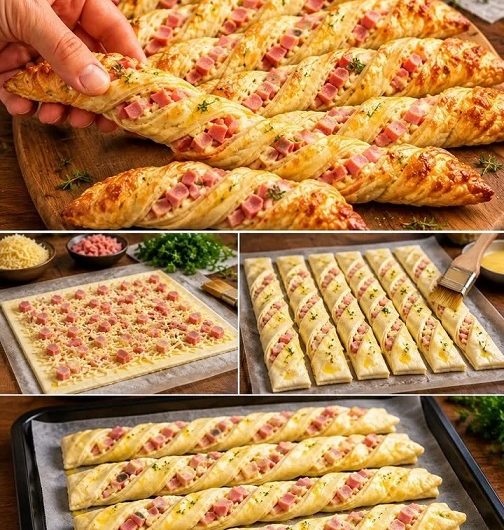 Knusprige Blätterteig-Stangen mit Schinken und Käse – Einfach, herzhaft und immer ein Genuss