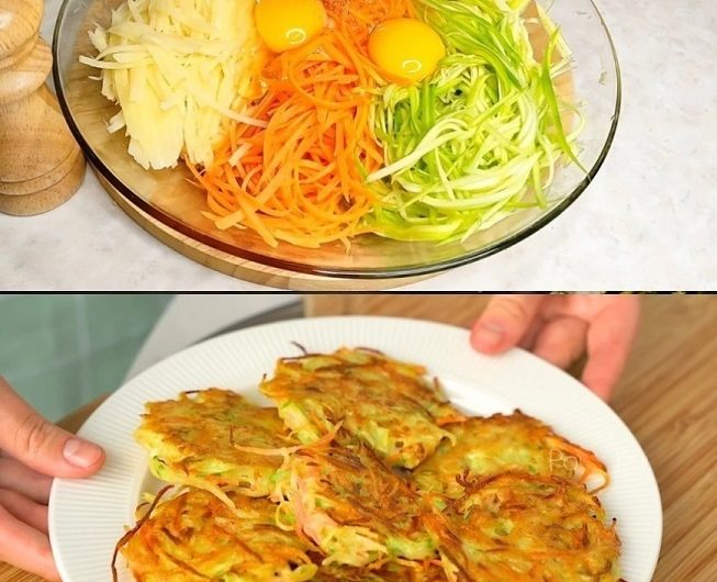 Knusprige Gemüsepfannkuchen mit Kartoffeln, Zucchini und Karotten – einfach, günstig und unglaublich lecker