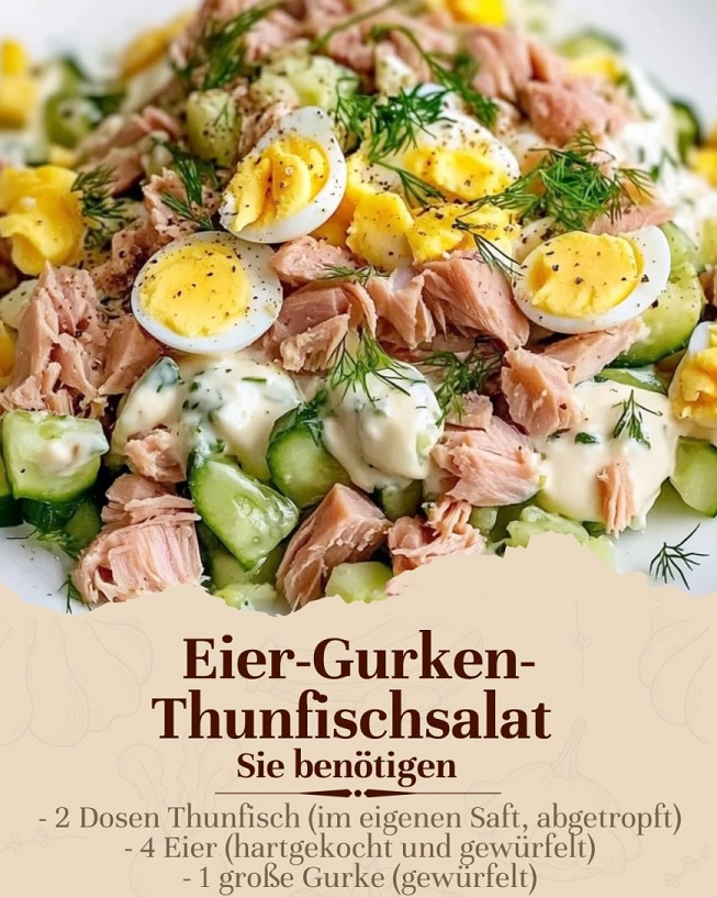 Wow, wie kann ein Salat nur so lecker sein? Cremiger Eier-Gurken-Thunfischsalat, den ich ständig machen könnte!